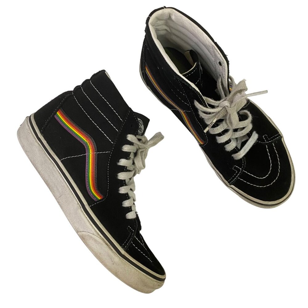 Vans Sk8 Hi High Top Rainbow Pride Sneakers Black Skater Shoes Men 5.5 Women 7